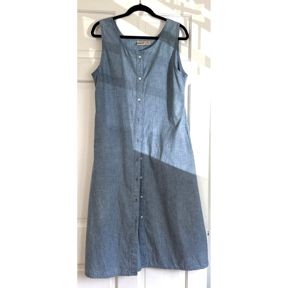 Woolrich Womens Blue Cotton Chambray Sleeveless Button Front Midi Dress M 4678WS